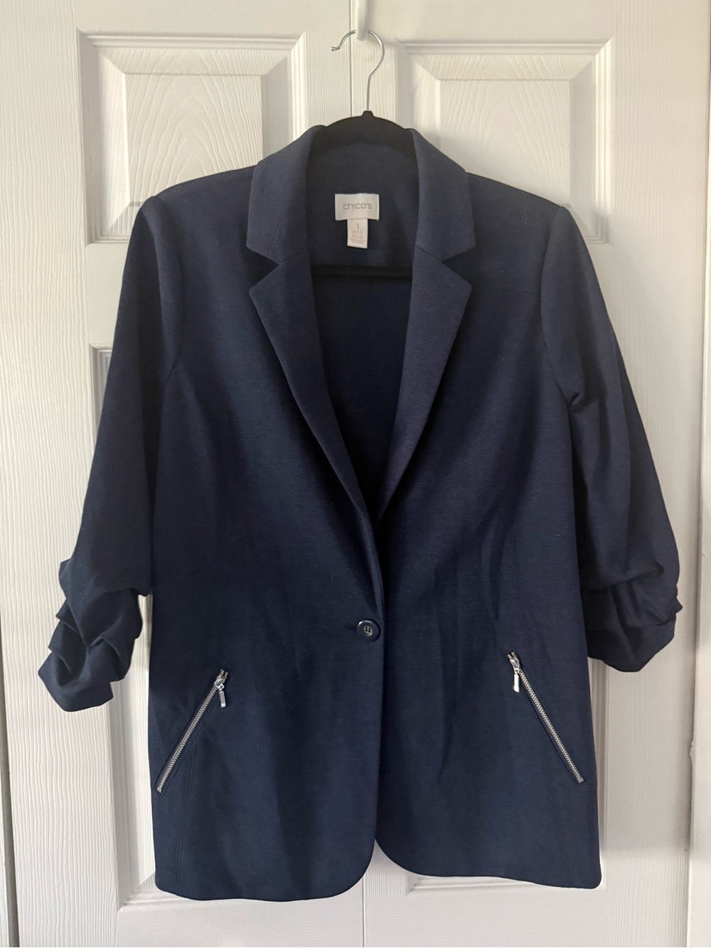 Chico’s Blazer Navy Zipper Detail Size 1